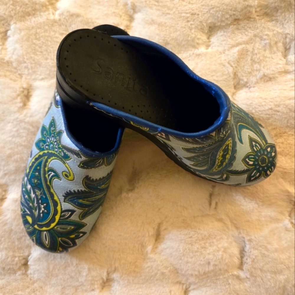 Sanita Blue and Green Paisley Mules